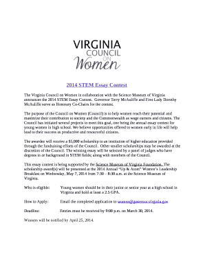 The Virginia Council on Women in collaboration with the Science Museum of Virginia announces the 2014 STEM Essay Contest