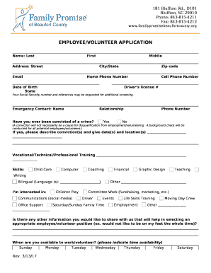 EMPLOYEE/VOLUNTEER APPLICATION