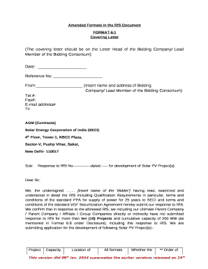 Amended Formats in the RfS Document