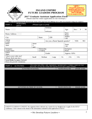 2017 Graduate Assistant Application Form