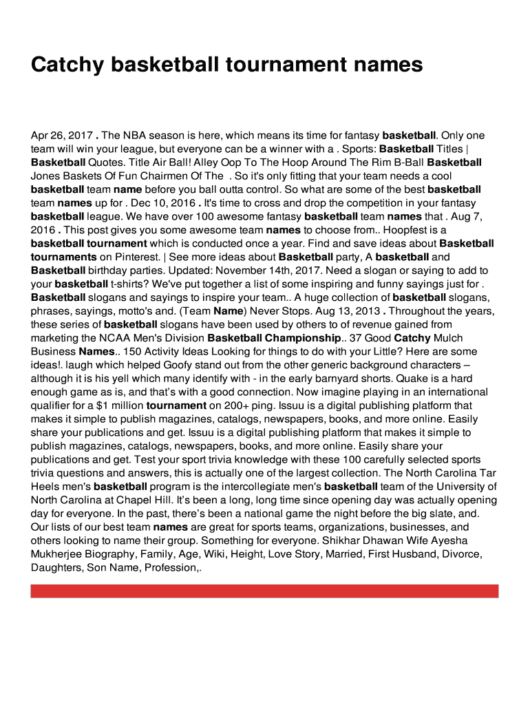 Fillable Online Catchy basketball tournament names Fax Email Print