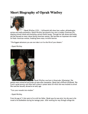 Fillable Online Short Biography of Oprah Winfrey Fax Email Print ...