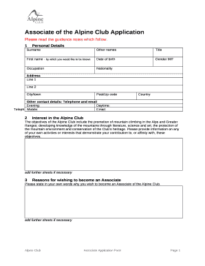 Associate of the Alpine Club Application