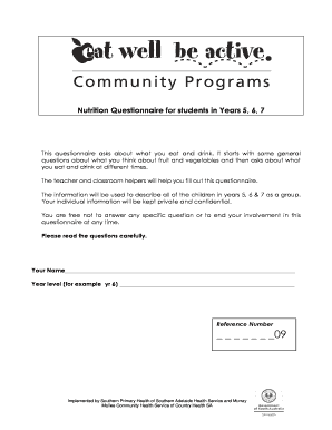 nutrition questionnaire for students fillable printable online