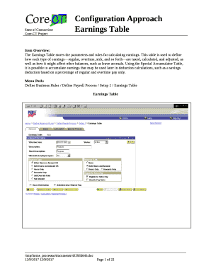 The Earnings Table stores the parameters and rules for calculating earnings