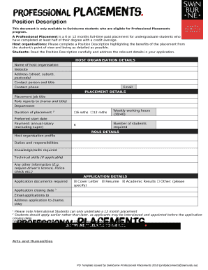 This document is only available to Swinburne students who are eligible for Professional Placements program