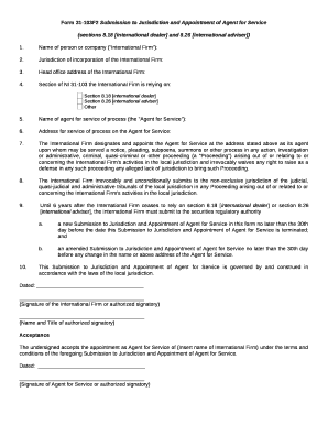 Form 31-103F2 Submission to Jurisdiction and Appointment of Agent for Service