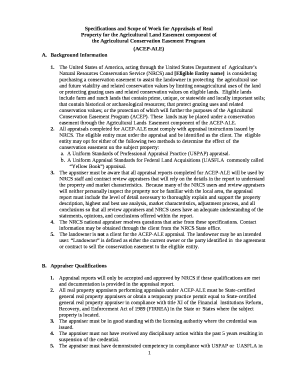 Specifications and Scope of Work for Appraisals of Real Property for the Agricultural Land Easement component of the Agricultural Conservation Easement Program