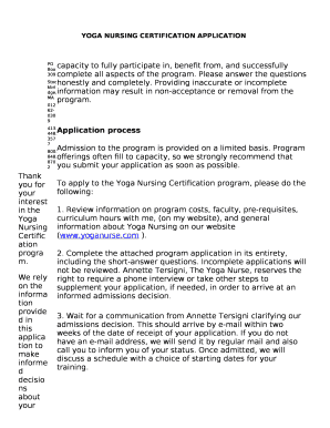 YOGA NURSING CERTIFICATION APPLICATION