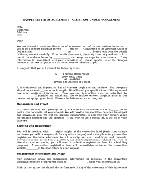 SAMPLE LETTER OF AGREEMENT ARTIST NOT UNDER MANAGEMENT