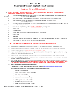 Paramedic Program Application & Checklist