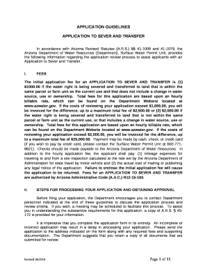 ) 41-1008 and 41-1079, the Arizona Department of Water Resources (Department), Surface Water Permit Unit, provides the following information regarding the application review process to assist applicants with an Application to Sever and