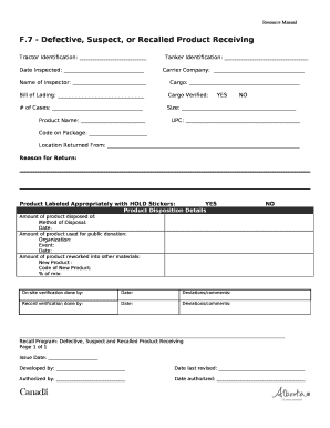 7 - Defective, Suspect, or Recalled Product Receiving