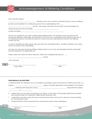 Acknowledgement of Billeting Conditions