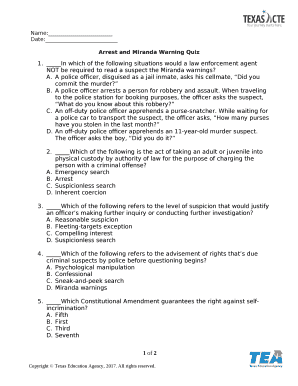 arrest and miranda warning quiz