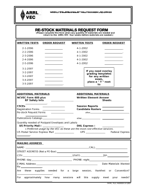 (Please complete this form when any quantity of materials are needed and