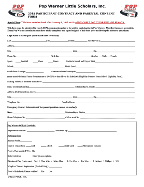 Special Note: This form must be dated after January 1, 2015 and is APPLICABLE ONLY FOR THE 2015 SEASON