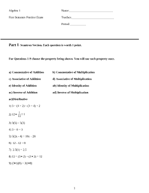 First Semester Practice ExamTeacher: