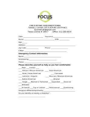 CHILD INTAKE ASSESSMENT FORM