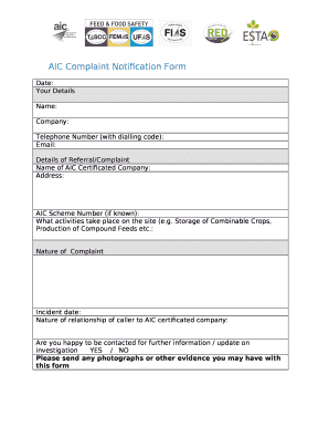 AIC Complaint Notification Form