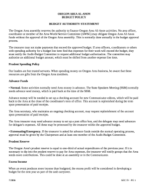 BUDGET AUTHORITY STATEMENT