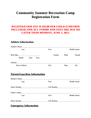 Community Summer Recreation Camp Registration template