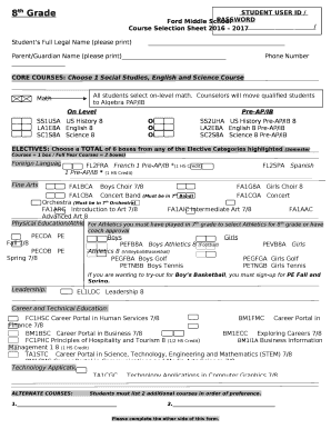 Course Selection Sheet 2016 2017