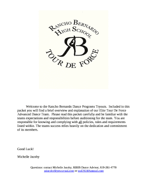 Included in this packet you will find a brief overview and explanation of our Elite Tour De Force Advanced Dance Team