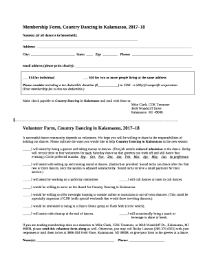 Membership Form, Country Dancing in Kalamazoo, 201718