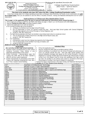 The following are undergraduate courses in Benguet State University that require the BSU-CQE: template