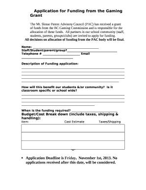 Application for Funding from the Gaming Grant