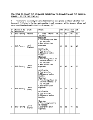 PROPOSAL TO GRADE THE SRI LANKA BADMINTON TOURNAMENTS AND THE RANKING