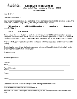 Your student needs to take the state End of Course Assessment/s (EOC) checked below template