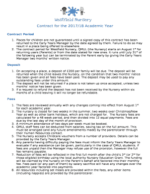 Places for children are not guaranteed until a signed copy of this contract has been returned to the Early Years Manager by the date agreed by them template