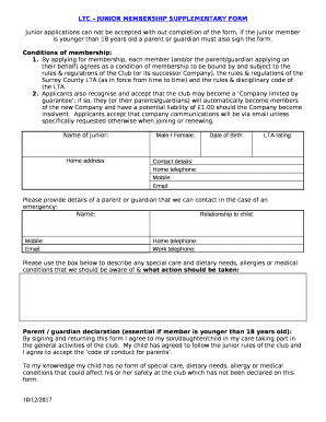 LTC JUNIOR MEMBERSHIP SUPPLEMENTARY FORM