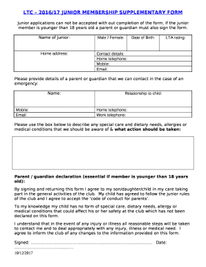LTC 2016/17 JUNIOR MEMBERSHIP SUPPLEMENTARY FORM