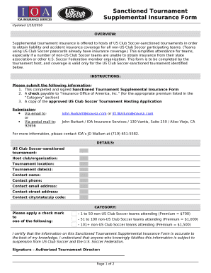 Supplemental tournament insurance is offered to hosts of US Club Soccer-sanctioned tournaments in order to obtain liability and accident insurance coverage for all non-US Club Soccer participating teams template