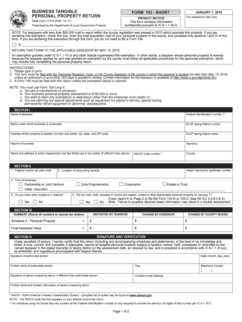 indiana form 11274 2017 Preview on Page 1