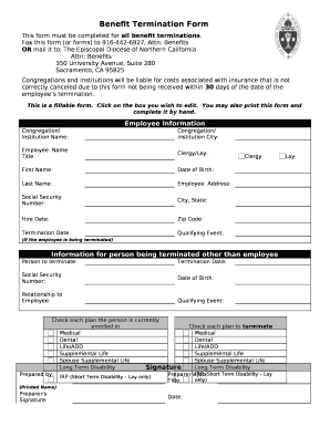 This must be completed for all benefit terminations template
