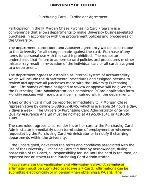 Purchasing Card Cardholder Agreement template