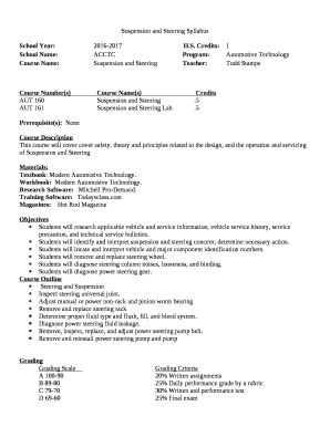 Suspension and Steering Syllabus template