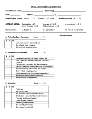 Fillable Online RAOA Volleyball Evaluation Form Fax Email Print - pdfFiller