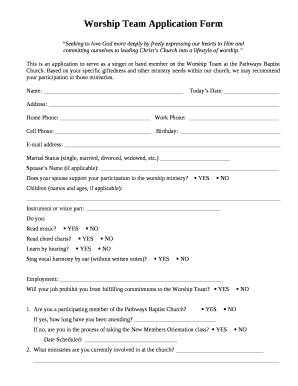 Worship Team Application template