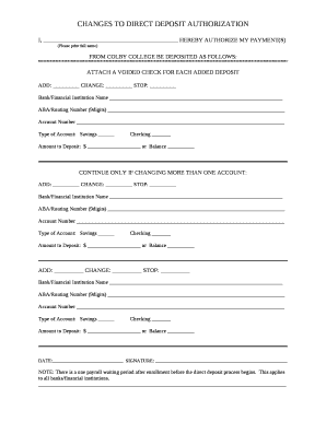 CHANGES TO DIRECT DEPOSIT AUTHORIZATION