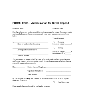 FORM:EPS1 Authorization for Direct Deposit