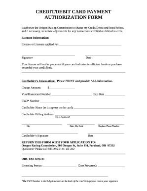 CREDIT/DEBIT CARD PAYMENT AUTHORIZATION FORM
