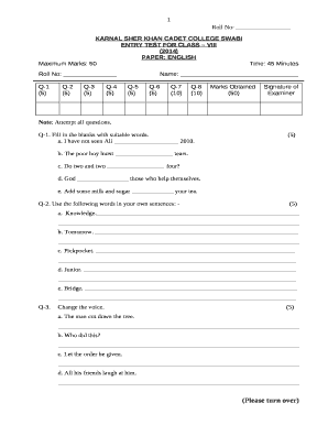 ENTRY TEST FOR CLASS VIII template