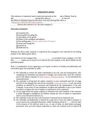 This indenture of indemnity bond is made and executed on this day of Month, Year by M/s template
