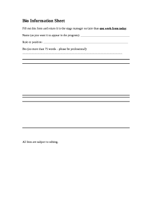 Bio Information Sheet