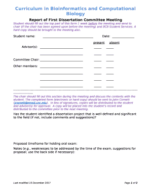 Student should fill out the top part of this 1 week before the meeting and send to chair (if the chair has been agreed upon before the meeting) and BCB Student Services template